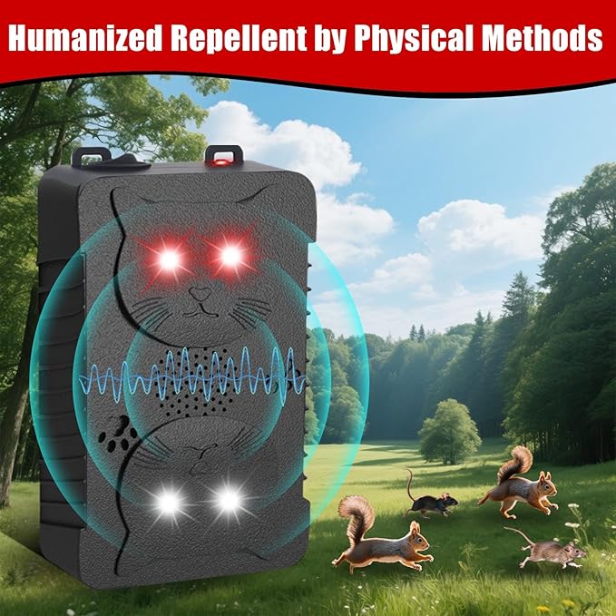 Rodent Repellent for Car Engines, 4Packs Power Supply Rat Deterrent for Car Engines, Ultrasonic Mouse Repeller with Strobe Light, Under Hood Rodent Repellent Keeps Rats Away from Vehicle Car