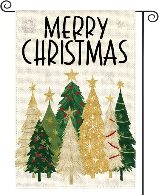 AVOIN colorlife Merry Christmas Garden Flag 12x18 Inch Double Sided Outside, Christmas Trees Winter Holiday Yard Outdoor Flag