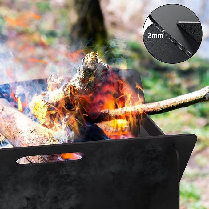 18 inch Fire Pit, Outdoor Portable Firepit with BBQ Tray, Detachable Camping Steel Fire Pits for Backyard, Patio, Picnic, Bonfire, Garden (Black-Small)