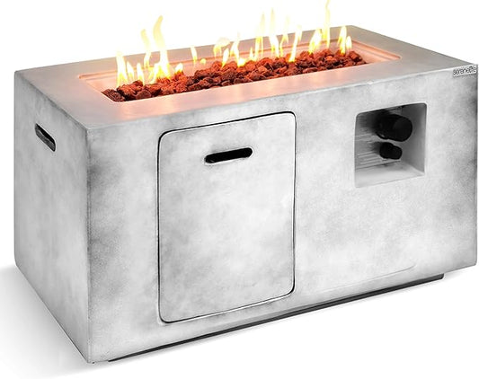 SereneLife Propane Gas Fire Pit Table, 50,000 BTU Square Outdoor Firepit with Stainless Steel Burner, Adjustable Flame, Lava Rocks & Weather-Resistant Cover for Backyard, Patio, Garden (42"x20"x23.6")