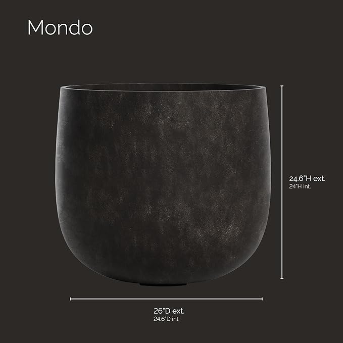Mondo Large Planter – Brown Stone Finish – Fiberglass Indoor/Outdoor and Weather-Resistant Round Planter (26" D x 24" H Exterior, 24.6" D x 24" H Interior)
