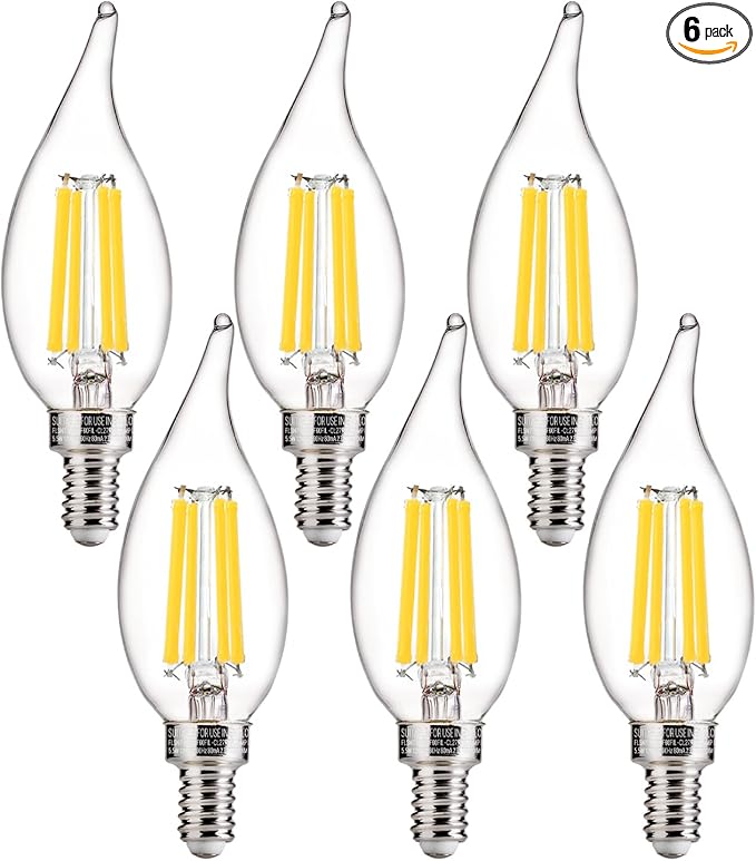 FLSNT LED Candelabra Light Bulbs, CA11 E12 Chandelier LED Light Bulbs 100W Equivalent, 5000K Daylight, 800LM, 5.5W, CRI 82+, AC 120V, 6 Pack, Dimmable UL,CA65 Listed.