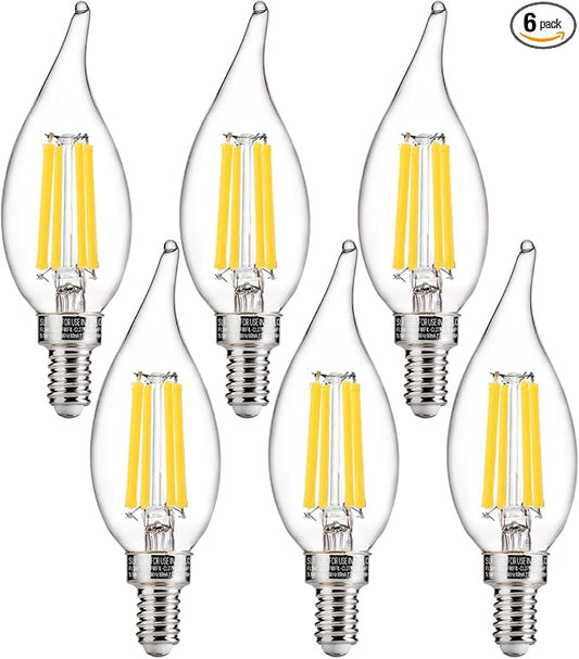 FLSNT LED Candelabra Light Bulbs, CA11 E12 Chandelier LED Light Bulbs 100W Equivalent, 5000K Daylight, 800LM, 5.5W, CRI 82+, AC 120V, 6 Pack, Dimmable UL,CA65 Listed.