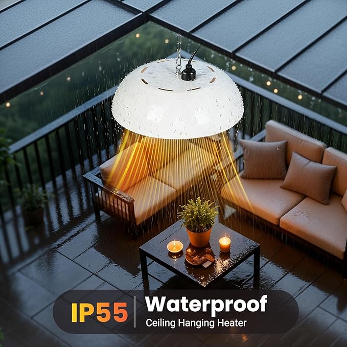 Infrared Electric Patio Heater, 1500W Outdoor Heaters for Patio with Overheat Protection,1500W Hanging Ceiling Mounted Infrared Patio Heater with IP55,Cord-Free Design (white)