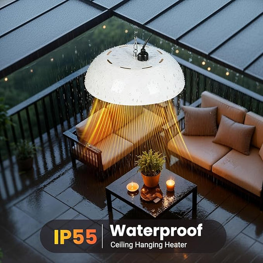 Infrared Electric Patio Heater, 1500W Outdoor Heaters for Patio with Overheat Protection,1500W Hanging Ceiling Mounted Infrared Patio Heater with IP55,Cord-Free Design (white)