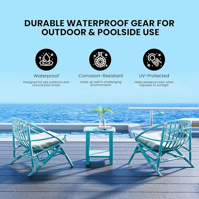 UQQUUNIQ 2-Tier Outdoor Side Table, 16" Adirondack Small Side Table All Weather Resistant, Patio End for Outside or Indoor, Patio, Yard, Pool, Porch, Garden, Sky Blue