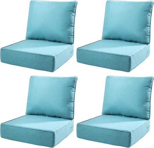 6" Thick Outdoor Cushions 22x24x6, 4-Set Deep Seat Patio Cushions with Removable Cover, Waterproof & Fade Resistant Replacement for Wicker Chair, Loveseat, Sofa - Teal