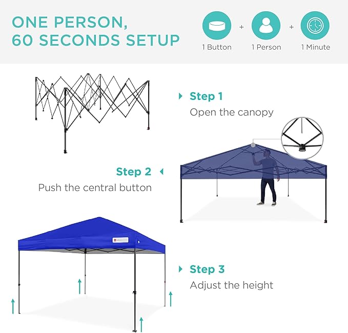 Best Choice Products 8x8ft 1-Person Setup Pop Up Canopy Tent Instant Portable Shelter w/ 1-Button Push, Case, 4 Weight Bags - Resort Blue