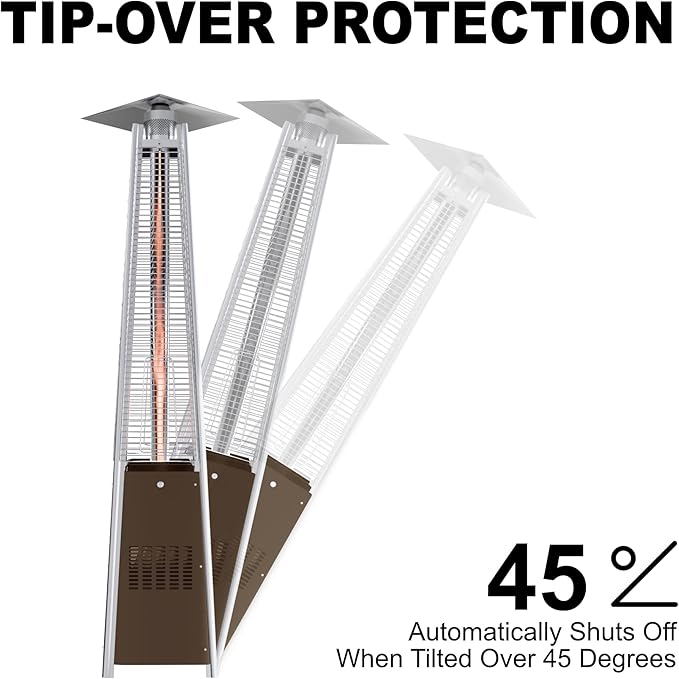 Kingdura 48,000 BTU Pyramid Patio Heater with Cover & Wheels, Outdoor Patio Heaters for Outdoor Use, Triple Safety Protection, 87" Quartz Glass Tube Propane Heater for Deck Backyard Commercial Balcony