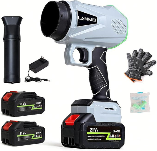 LANMEI 21V Cordless Leaf Blower with Battery and Charger, 52MPH 395CFM Electric Leaf Blower, Handheld Blower for Lawn Care & Cordless Snow Blower for Light Snow, Air Broom for Patio, Garage, Camping
