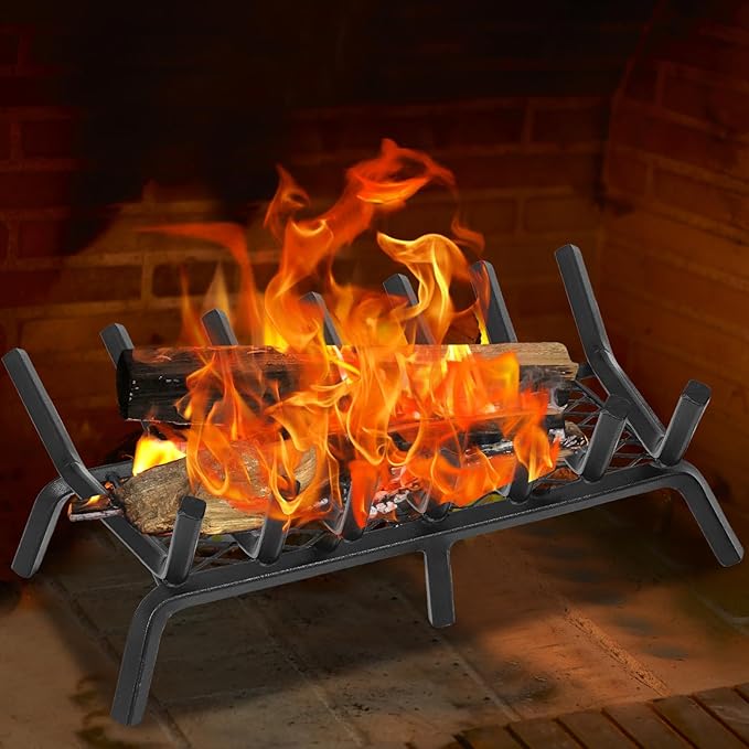 G GOOD GAIN Fireplace Grate with Ember Retainer, 26" Heavy Duty Steel Indoor, Chimney Hearth Wood Stove Rack Holder,1/2 Bar Fire Place Asseccories for Outdoor, Fire Pits, Camping.