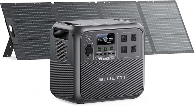 BLUETTI AC180 Solar Generator with 200W Solar Panel (Ships Separately), 1152Wh Portable Power Station w/ 4 1800W (2700W Surge) AC Outlets, LFP Power for Outdoor Camping, Trip, Power Outage