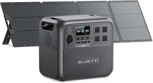 BLUETTI AC180 Solar Generator with 200W Solar Panel (Ships Separately), 1152Wh Portable Power Station w/ 4 1800W (2700W Surge) AC Outlets, LFP Power for Outdoor Camping, Trip, Power Outage