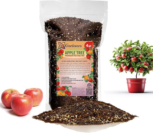 Gardenera Premium Apple Potting Soil Mix - Optimal Nutrient-Rich Blend for Thriving and Juicy Apples - 4 Quart