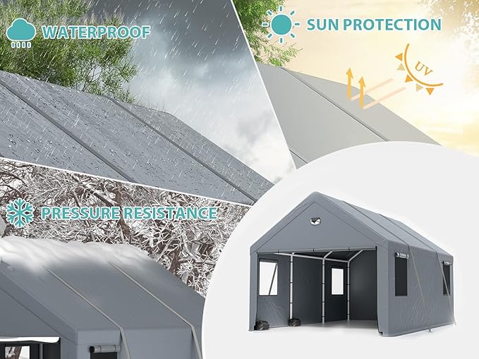 Carports 13X25 Heavy Duty,Car Ports with 180G Removable Side Wall,Portable Car Port Garage,Carport Canopy, Car Shelter All Weather,Grey