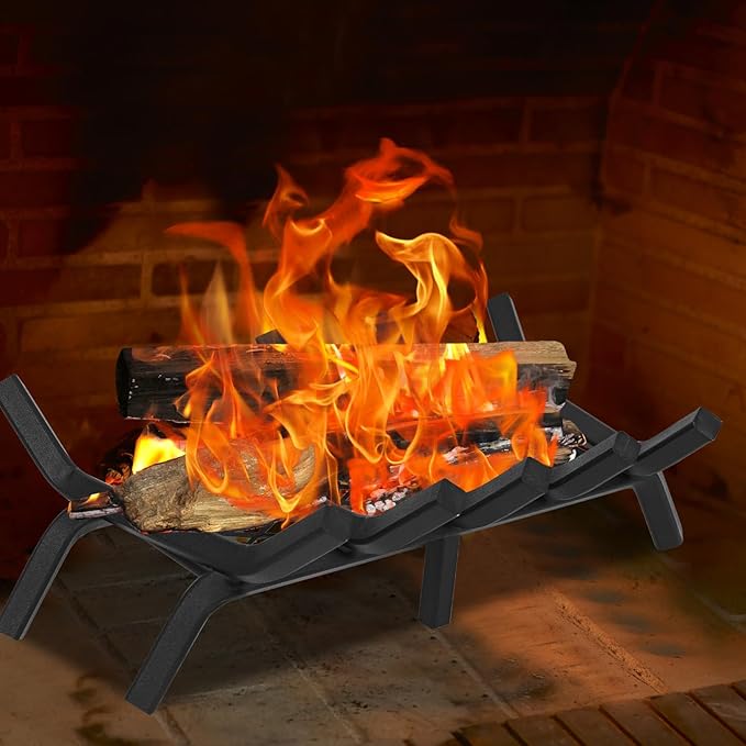 G GOOD GAIN Fireplace Grate with Ember Retainer, 20" Heavy Duty Steel Indoor, Chimney Hearth Wood Stove Burning Rack Holder,1/2 Bar Fire Place Asseccories for Outdoor, Fire Pits, Camping.