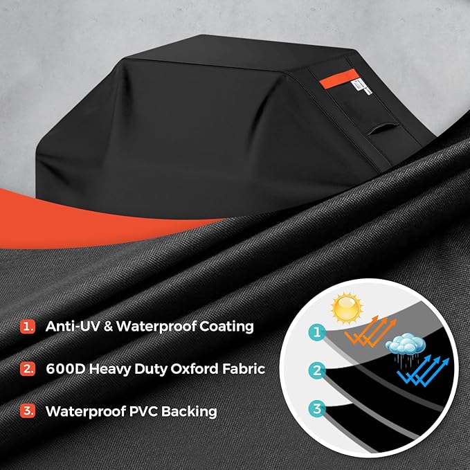 Kiafmol Grill Cover for Outdoor Grill 600D Heavy Duty 64Inch Waterproof,UV & Fade Resistant,BBQ Cover with Adjustable Straps,BBQ Grill Cover for Weber,Blackstone,Charbroil etc,Black