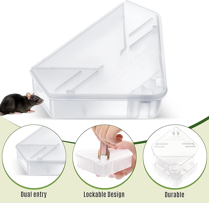 12 Pack Mouse Bait Stations, Reusable Mice Bait Station with Keys, Small Rats Poisoning Station Box for Indoor Outdoor Kitchen Garage, Safe for Kids and Pets, Bait Not Included, Clear