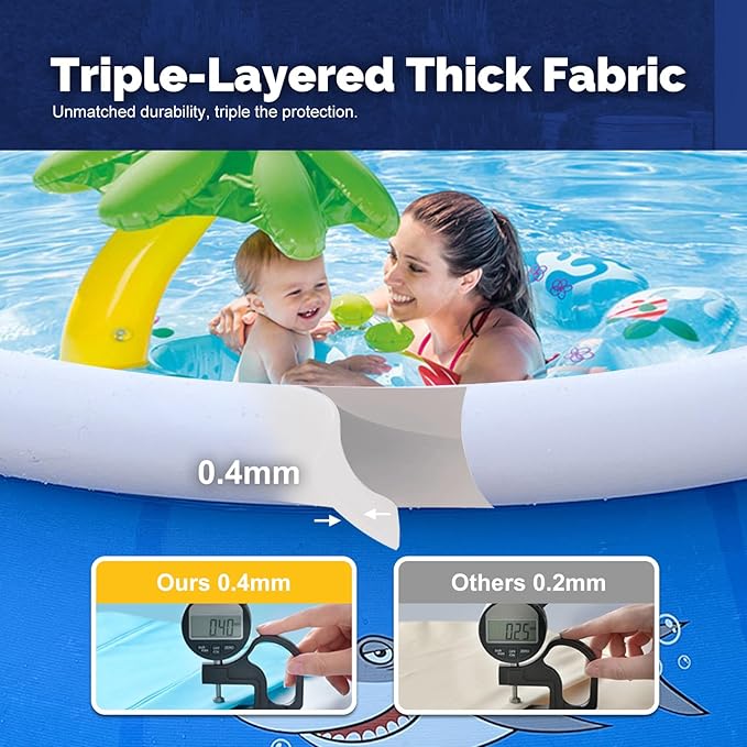 DIMAR GARDEN 10ft x 30in Inflatable Swimming Spray Pool, Outdoor Round Air Top Ring Shark Pools