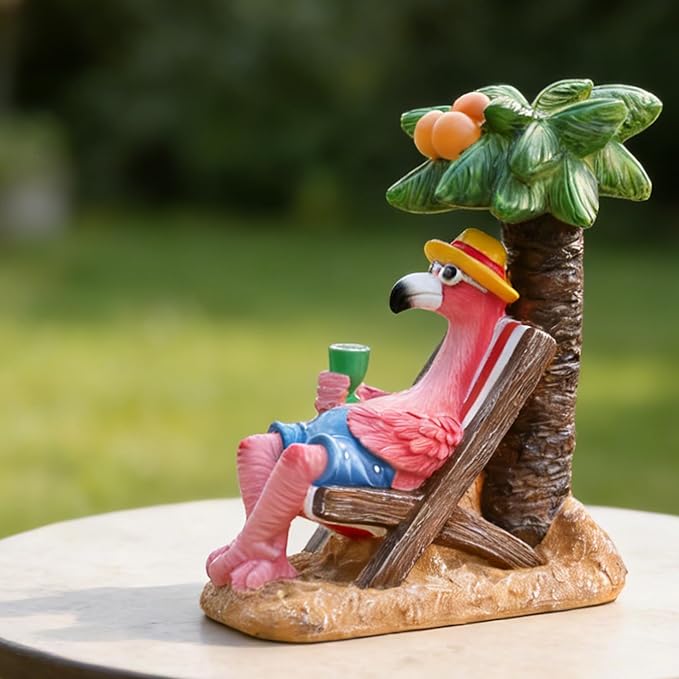 EPTUEGA Pink Flamingos for Yard-Solar Garden Statues Gifts - Flamingos on Beach Vacation Light up Coconut Tree for Outdoor Lawn Yard Decor