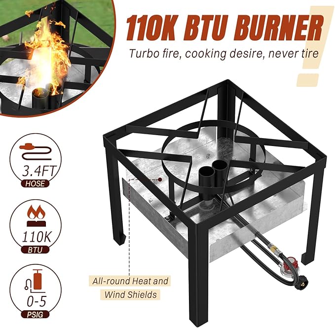 Stainless Steel 50QT Crawfish Boiler Kit, Waterproof Cover & 12-inch Skimmer, 110,000BTU Propane Burner Stove, 0-20PSIG Regulator, Seafood Boil Pot, Crab Boil Pot with 40QT Basket