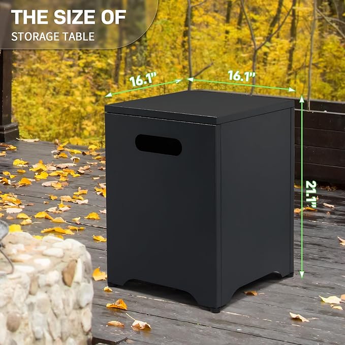 Outvita Outdoor Propane Tank Cover Table, 16in Propane Tank Storage Box with Carry Handle, Powder-Coated Steel, Multi - Use as Side Table for Patio, Garden & Living Room, 16 * 16 * 21inch, Black