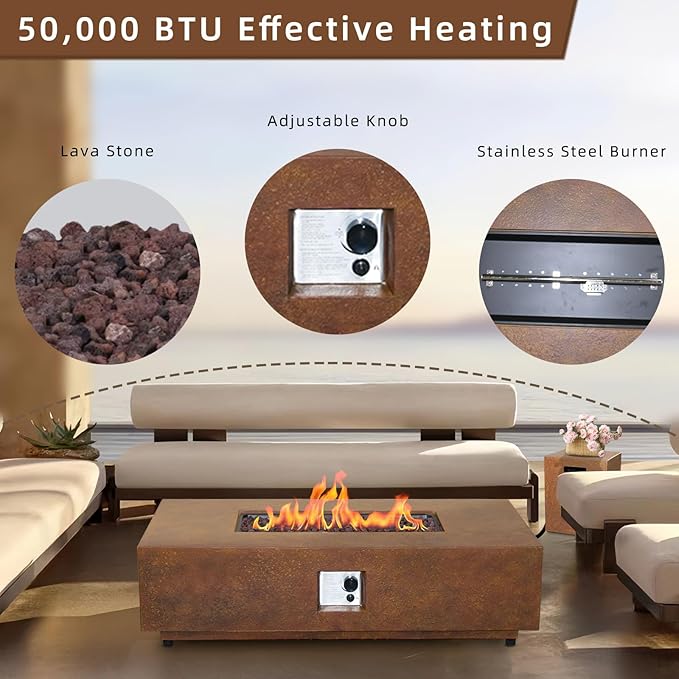 Afterglow Firepits All Terrafab External Gas Tank for Outdoor Use Rectangular 50000 Btu for Outside Patio Backyard Garden, Rusty Brown