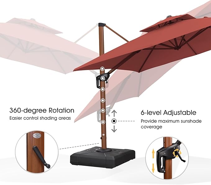 PURPLE LEAF Patio Umbrella with Base Outdoor Square Umbrella Large Cantilever Umbrella Windproof Offset Umbrella Heavy Duty Sun Umbrella for Garden Deck Pool Patio, 9ft Brick Red