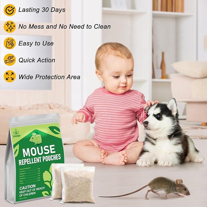 Mouse Repellent Pouches,30 Pack Natural Rodent Repellent for Indoor Use - Keep Mice Out of Home, Car, Garage & Attic, Safe for Humans and Pets