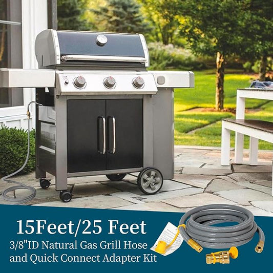 15FT 3/8” ID Natural Gas Grill Hose with Quick Connect Fittings, Natural Gas Hose for Weber, Char-Broil, Pizza Ovens, Patio Heaters.
