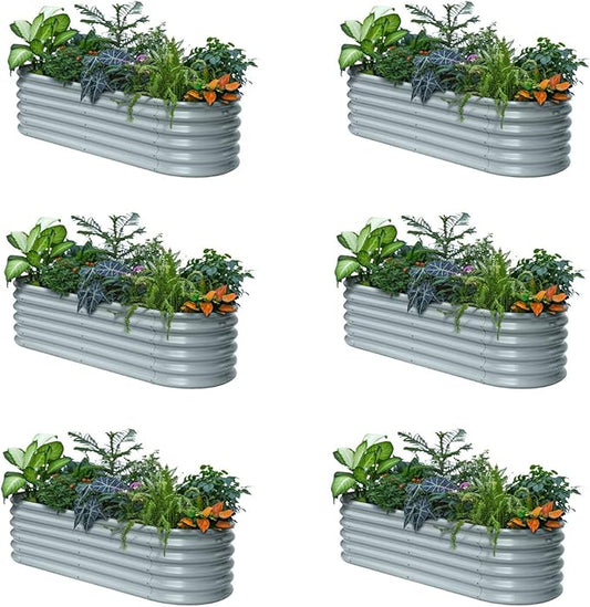 6-Pack Galvanized Raised Garden Bed 6x2x1.5 ft, 17" Tall Metal Planter Boxes Outdoor for Herb Above Ground Raised Bed Kit for Gardening, Durable Zn-Al-Mg Coated Flower Box - Brooklyn Grey