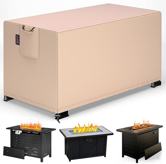 QH.HOME Fire Pit Cover Rectangular 42 x 24 Inch,Outdoor Waterproof Fire Pit Table Cover Strong Tear Resistant and Fading Resistant for Rectangle Patio Furniture Fireplaces - Wheat