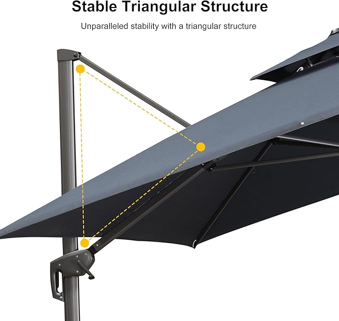 PURPLE LEAF 10' X 13' Double Top Cantilever Patio Umbrella Deluxe Large Outdoor Umbrella Rectangle Offset Umbrella with Fade Resistance for Garden Deck Pool Patio, Graphite Grey