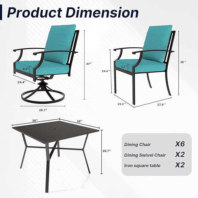 Outdoor Dining Set Patio Dining Table and Chairs Set Outdoor Furniture Set (Blue, 10 Dining Set)