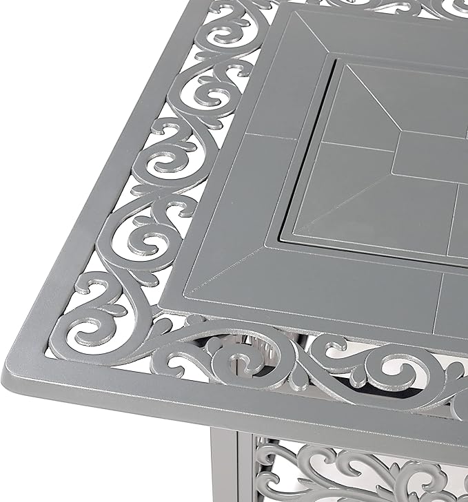 Rectangular 48 in. x 36 in. Aluminum Propane Fire Pit Table, Glass Beads, Two Covers, Lid, 57,000 BTUs in Grey Finish