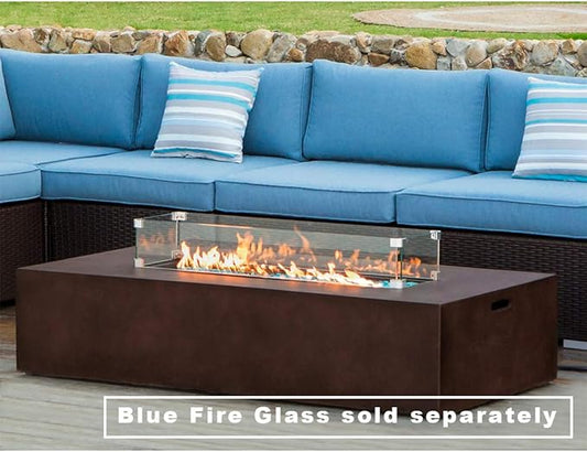 COSIEST Outdoor Propane Fire Pit Table 56" x 28" Rectangle Bronze Compact Concrete-Like Finish, Certified, 50,000 BTU,Wind Guard, Tank Outside, Free Lava Rocks, Fits 20lb Tank Outside, Raincover