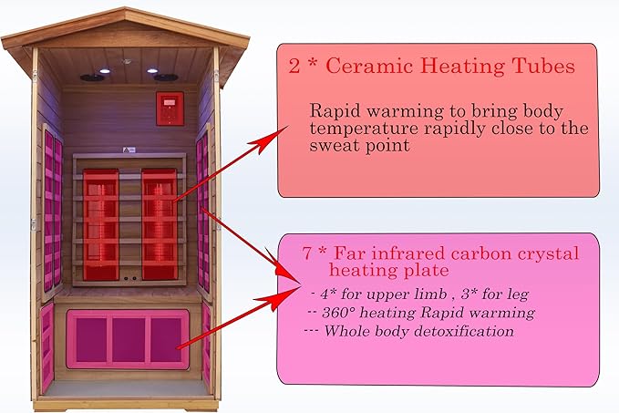 LTCCDSS Outdoor Ceramic Sauna 1 Person, Mahogany Far Infrared Sauna, Low EMF Sauna Room for Home, Chromotherapys | Bluetooth Speakers | Mahogany West African (45.7 * 39.4 * 79.5 inch)