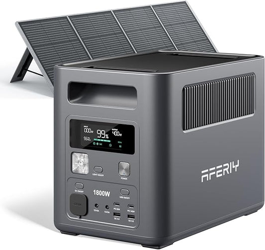 AFERIY 200W High-Capacity Solar Panel with 1024Wh Portable Power Station, High-Power Solar Generator System, 1800W AC Output, Compact & Durable for Extended Off-Grid, Home Backup, RV