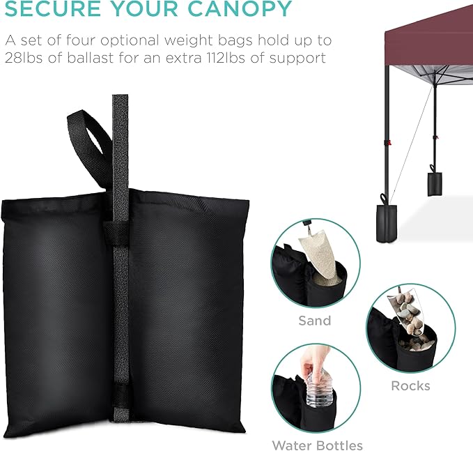 Best Choice Products 8x8ft 1-Person Setup Pop Up Canopy Tent Instant Portable Shelter w/ 1-Button Push, Case, 4 Weight Bags - Burgundy