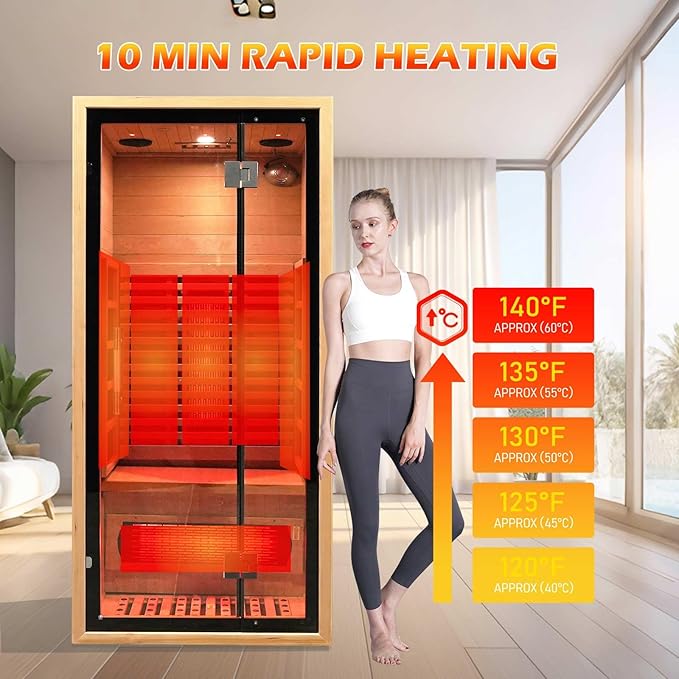 Smartmak Full Spectrum Far Infrared Sauna, 1 Person Indoor Canadian Hemlock, Upgraded WiFi Home Spa Sauna, Low EMF, Speakers, Oxygen Bar, Reading & 7-Color Starlight (1350W,110V US Plug)