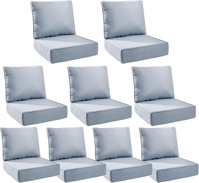 6" Thick Outdoor Cushions 24x24x6, 9-Set Deep Seat Patio Cushions with Removable Cover, Waterproof & Fade Resistant Replacement for Wicker Chair, Loveseat, Sofa - Baby Blue