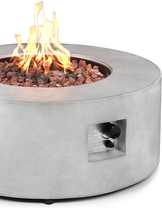 36 Inch Round Fire Pit,Outdoor Propane Fire Pit Table 50000 BTU Modern Gas Firepit Coffee Table & CSA Certification with Lava Rocks/Rain Cover,for Patio Backyard & Deck