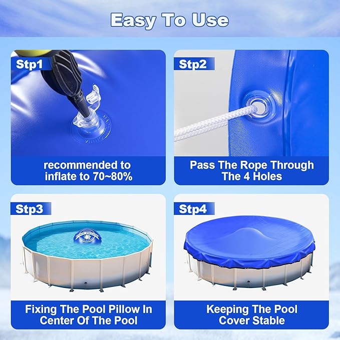 5x5 Ft Pool Pillows for Above Ground Pools, 0.5mm Extra Thick Tear-Resistant, Pool Closing Kit for Above Ground, 50ft Rope Included (Round)