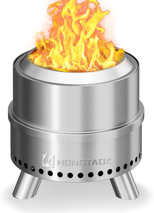 Smokeless Fire Pit with Waterproof Bag, 15 Inch Stainless Steel Fire Pits for Outside Wood Burning, Smokeless Firepit Outdoor Bonfire, Removable Ash Pan, Portable for Camping, Backyard
