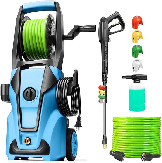 Electric Pressure Washer Adjustable 5000PSI 4.0 GPM High Power Washers with 33ft Hose Reel, 4 Nozzle and Foam Cannon, Power Washers Machine for Home, Cars, Patio (Navy Blue)