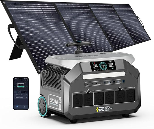 IEE 3200W/2048Wh Solar power station With 200W Solar Panel,P3200 Solar Generator(6400W Peak),1800W Super Fast Charging,APP Control Emergency Power Station for Home, Camping, Power Outages