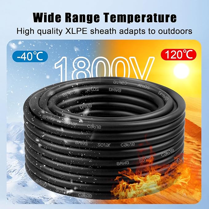 8 AWG Solar Cable 30FT Red + 30FT Black Tinned Copper Wire, 8 Gauge Solar Panel Wire for RV, Automotive, Trailer, Marine, Outdoors
