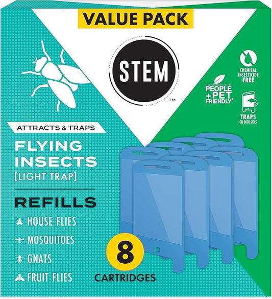 STEM Insect Light Trap Refill Cartridges, Indoor Fruit Fly Trap, Insecticide-Free Pest Control for Home, Attracts and Traps Flying Insects, Official STEM Refills - 8 Count