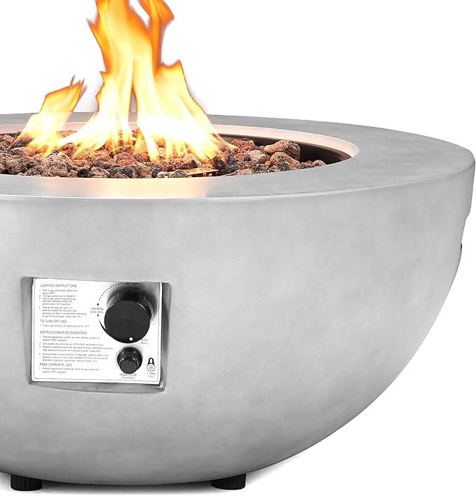 31.5 Inch Outdoor Propane Fire Pit Table,50,000 BTU Concrete Gas Fire Pit with Lid,Round Tank Cover & Burner Bowl CSA Certification,Fire Coffee Table for Patio,Garden,Deck,Backyard-Grey
