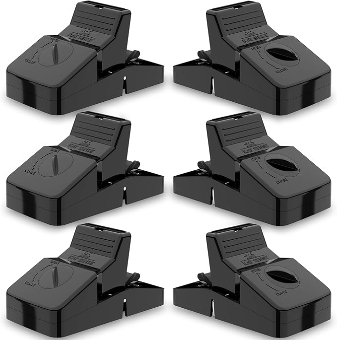 Kat Sense Large Rat Snap Traps Set of 6 - Multi-Capturing Tooth Design, Humane Rat Trap Indoor & Outdoor Use, Mouse Catcher for Repeat Use, High Precision Triggering, Traps for Rats, Mice, Chipmunks